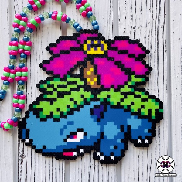 Venusaur Rainbow Perler Necklace - Picture 1 of 5